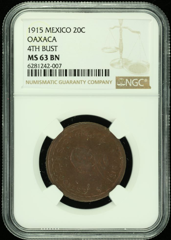 Oaxaca 20 Centavos 1915 Oaxaca NGC MS63BN 0119228Oaxaca 20 Centavos 1915 Oaxaca NGC MS63BN 0119228
