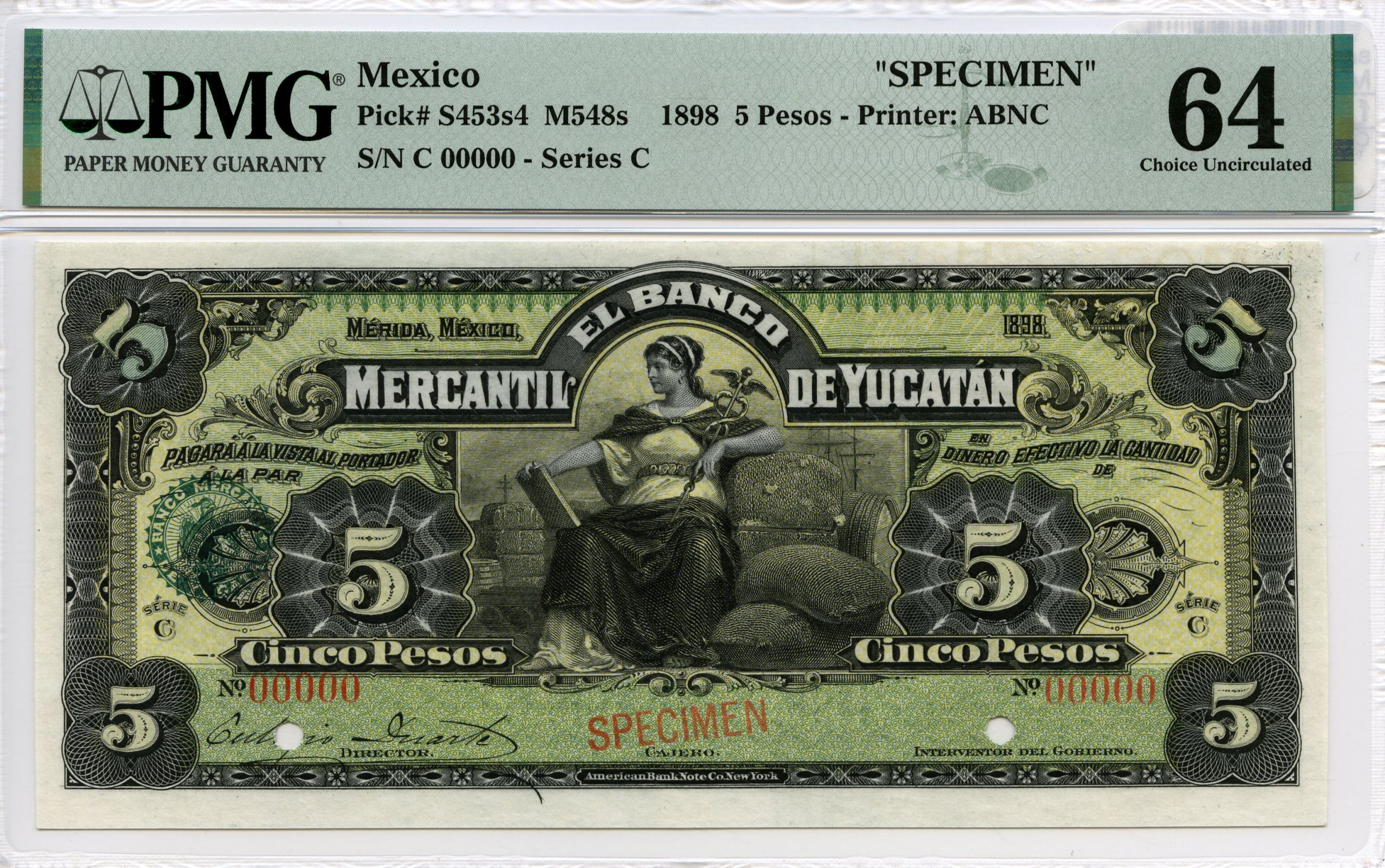 Bancos 5 Pesos 1989 Yucatan M548s PMG Ch Unc 64 f_34210