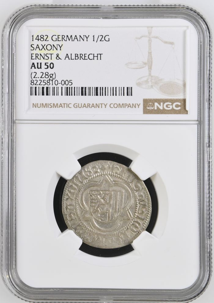 Germany 1/2 Schwertgroschen 1482 Saxony NGC AU50 0123542Germany 1/2 Schwertgroschen 1482 Saxony NGC AU50 0123542