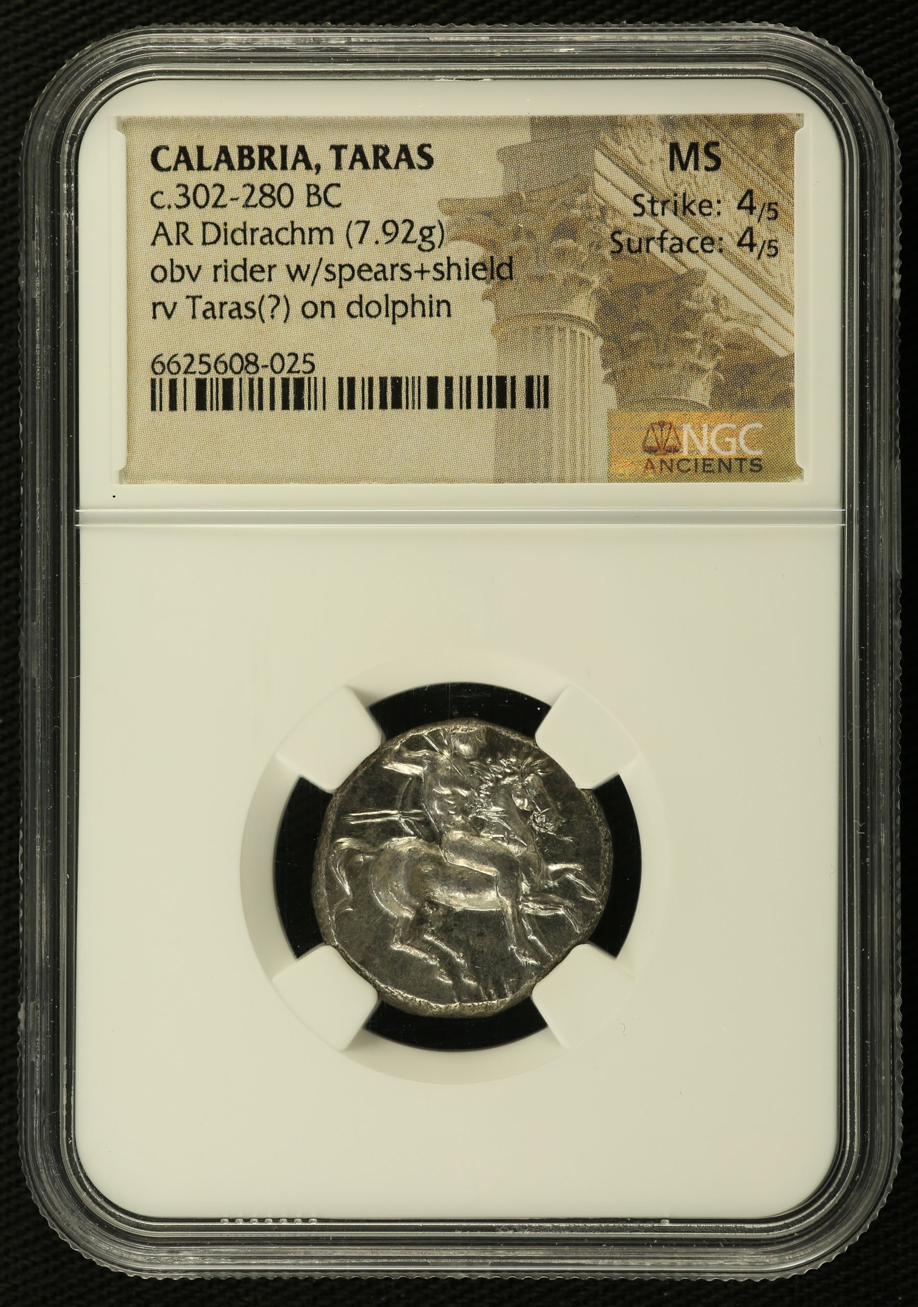 Calabria Taras c.302-280 BC AR Didrachm NGC MS 0126817