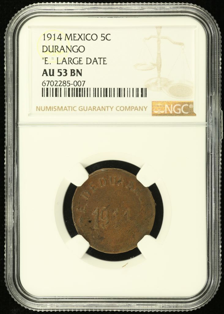 Durango 5 Centavo 1914 Durango NGC AU53BN 0137929
