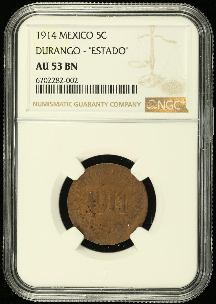 Durango 5 Centavo 1914 Durango NGC AU53BN 0137849