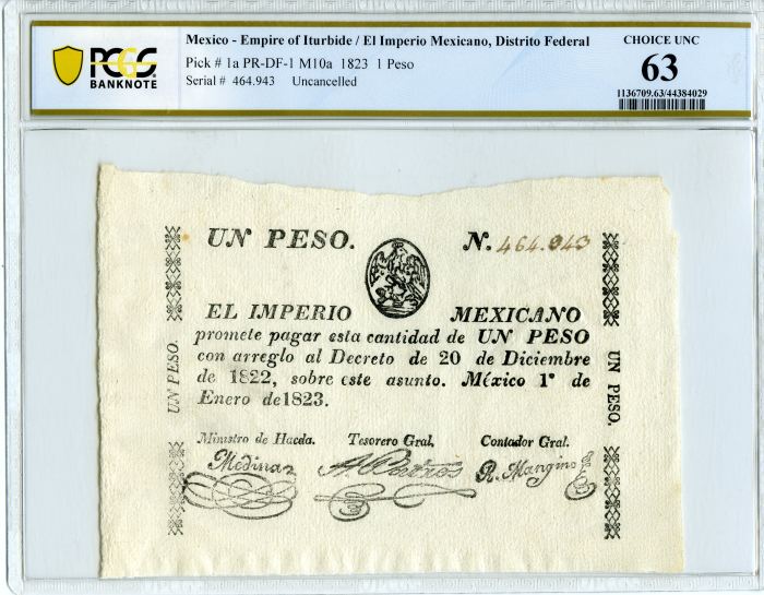 Imperial & Early Republic Peso 1823 Distrito Federal M10a PCGS Ch UNC 63 f_34717Imperial & Early Republic Peso 1823 Distrito Federal M10a PCGS Ch UNC 63 f_34717