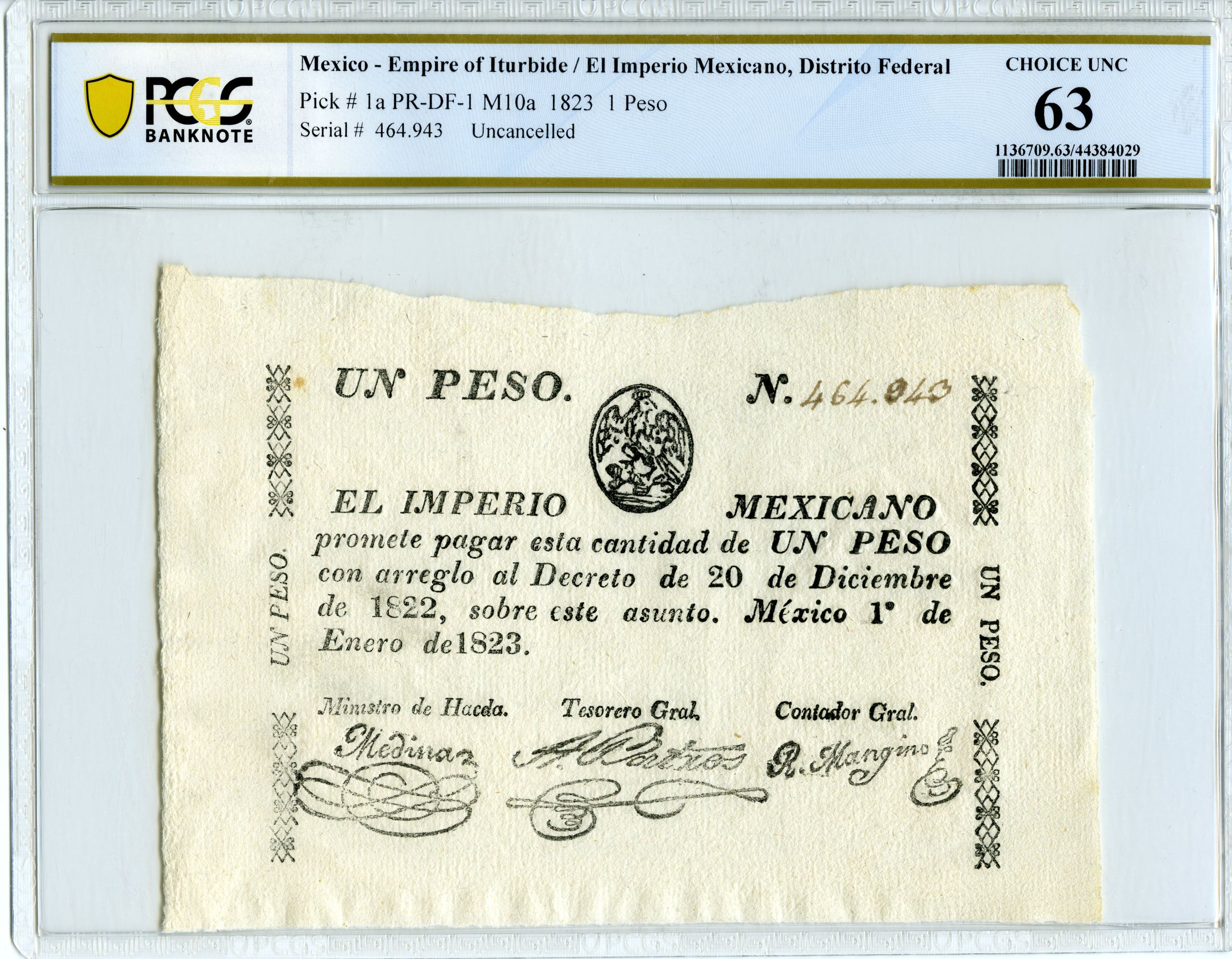 Imperial & Early Republic Peso 1823 Distrito Federal M10a PCGS Ch UNC 63 f_34717