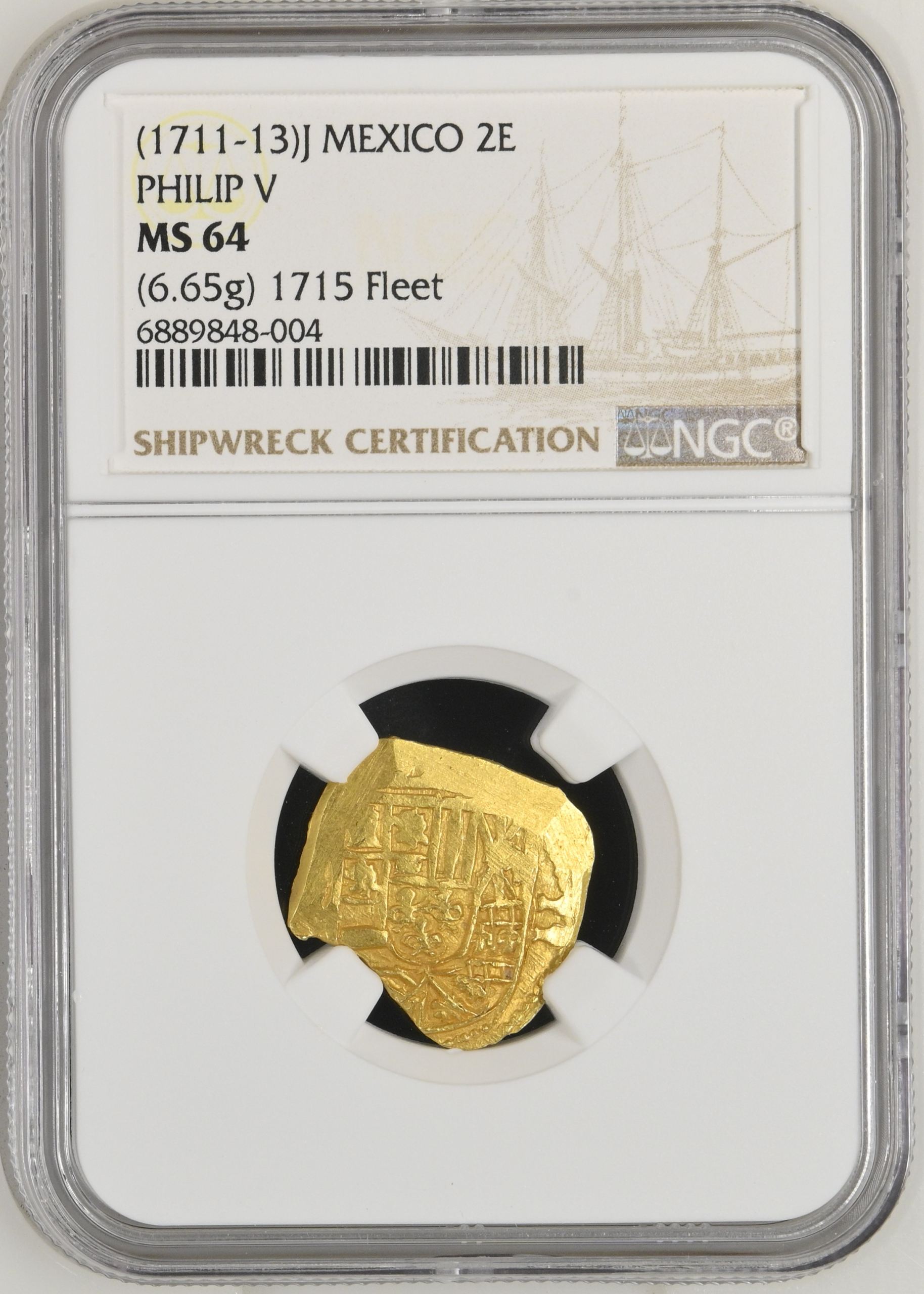 Colonial Gold 1715 Fleet (1715) 2 Escudos (1711-13) J NGC MS64 0141004