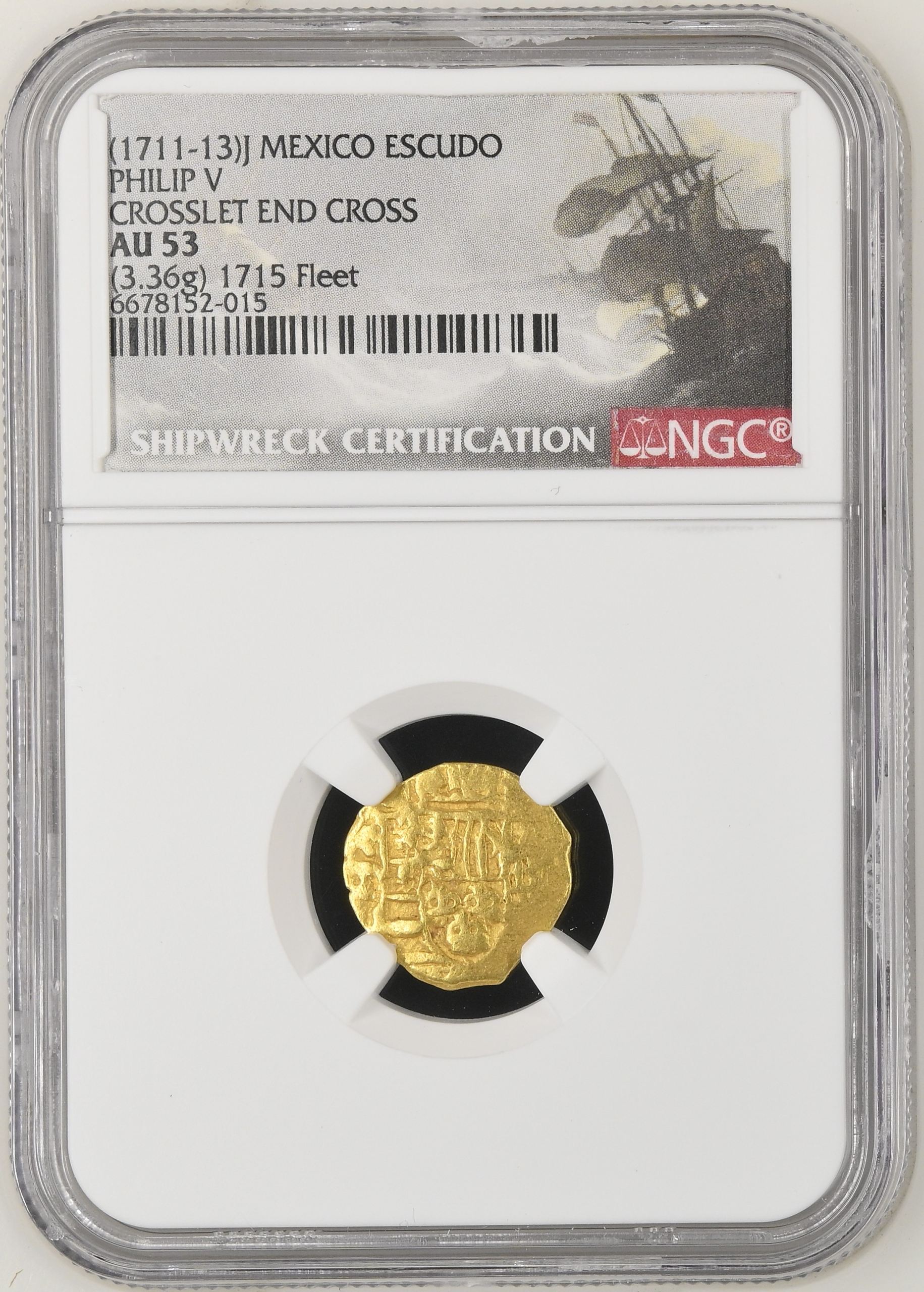Colonial Gold 1715 Fleet (1715) Escudo (1711-13) Mo J NGC AU53 0141007