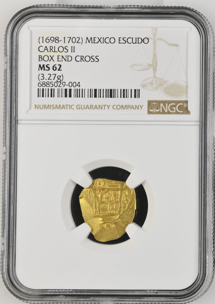 Colonial Gold Escudo (1698-1702) NGC MS62 0141022Colonial Gold Escudo (1698-1702) NGC MS62 0141022