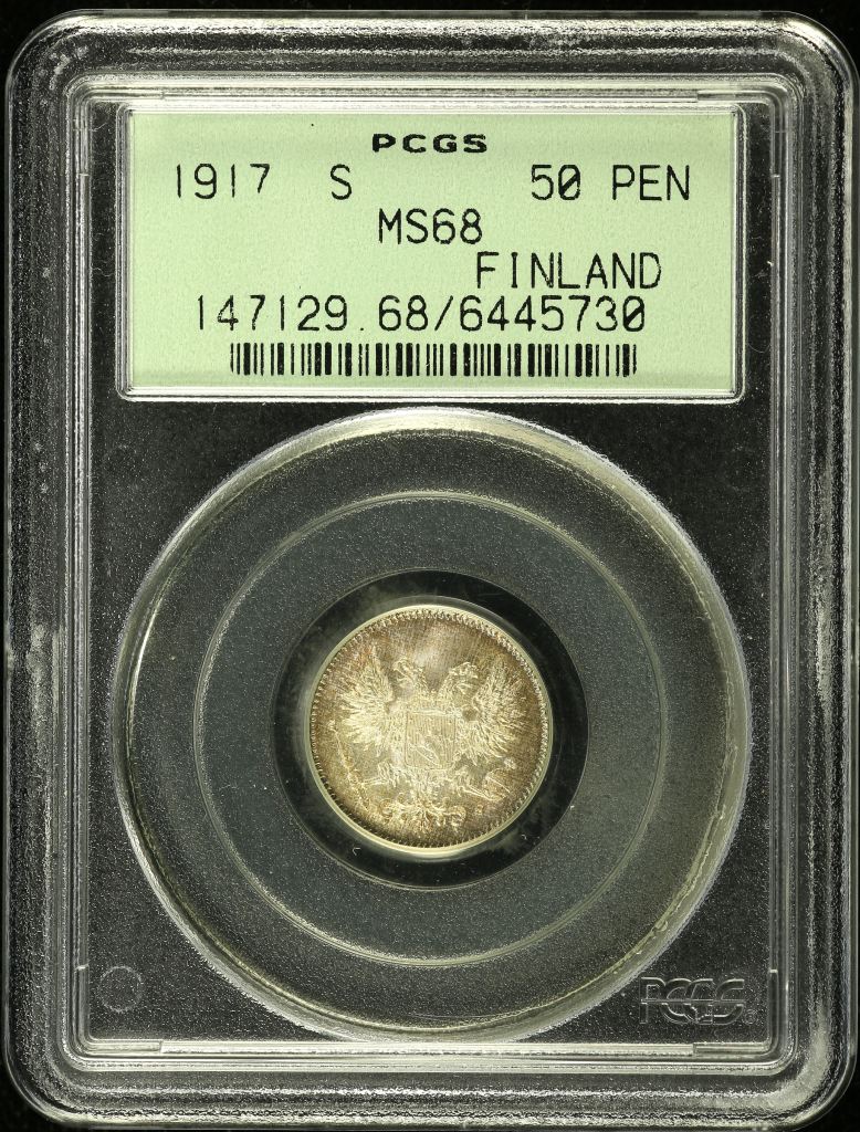 Finland 50 Pennia 1917 PCGS MS68 0141346