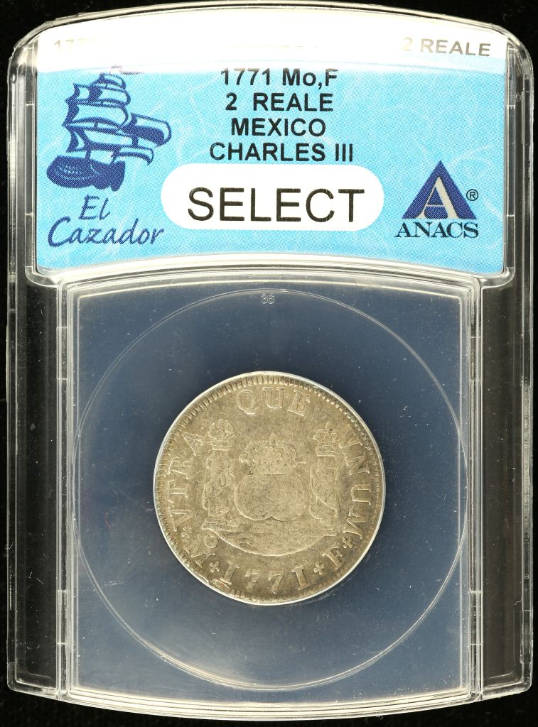 El Cazador (1784) 2 Reales 1771 Mo F ANACS Select 0141653