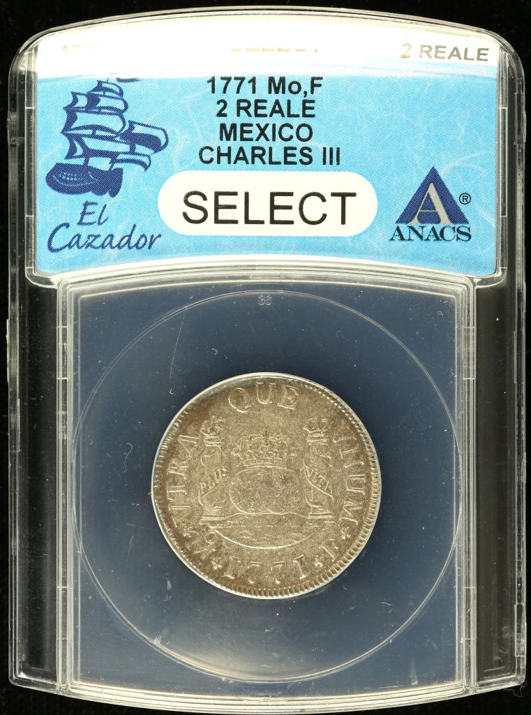 El Cazador (1784) 2 Reales 1771 Mo F ANACS Select 0141654