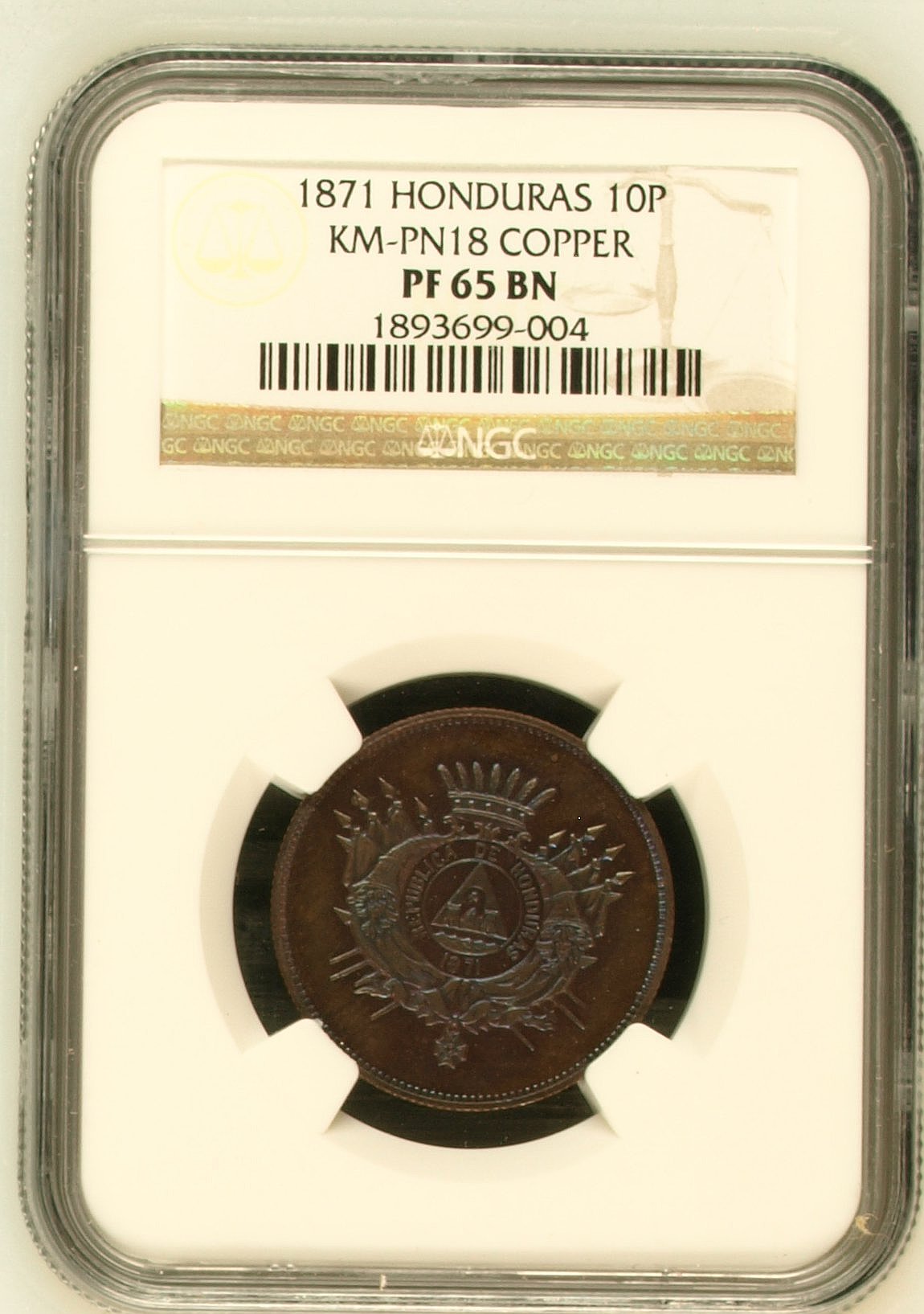 Honduras 10 Pesos 1871 KM-PN18 NGC PF65BN 0142108