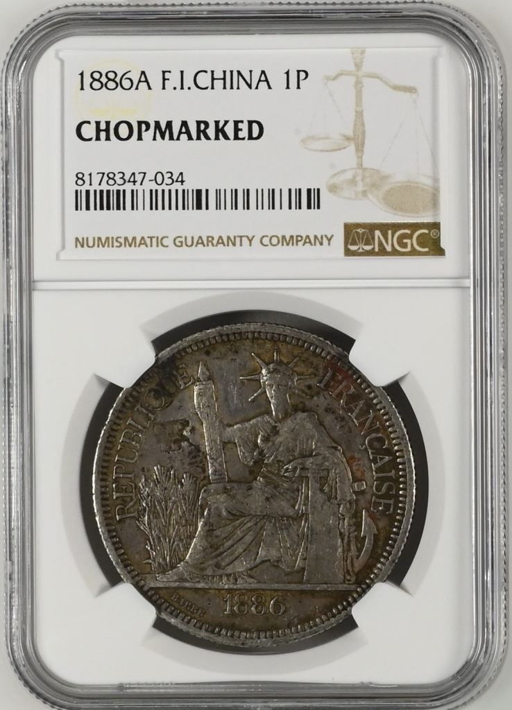 French Indo-China CHOPMARKED Piastre 1886 A NGC CHOPMARKED 0142460