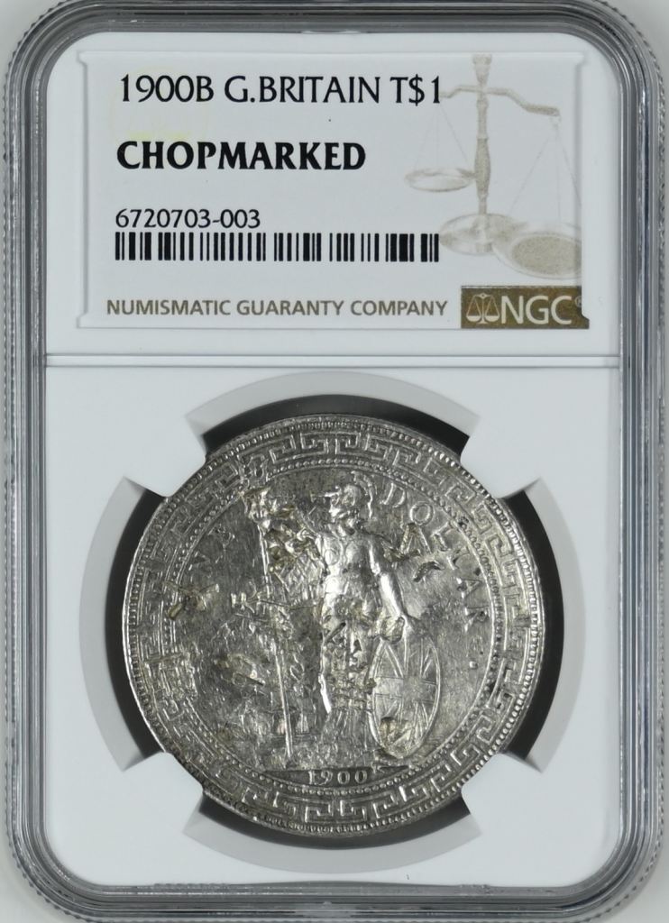 CHOPMARKED UK (Great Britain) Trade Dollar 1900 B NGC CHOPMARKED 0142554
