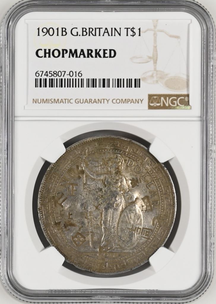CHOPMARKED UK (Great Britain) Trade Dollar 1901 B NGC CHOPMARKED 0142555