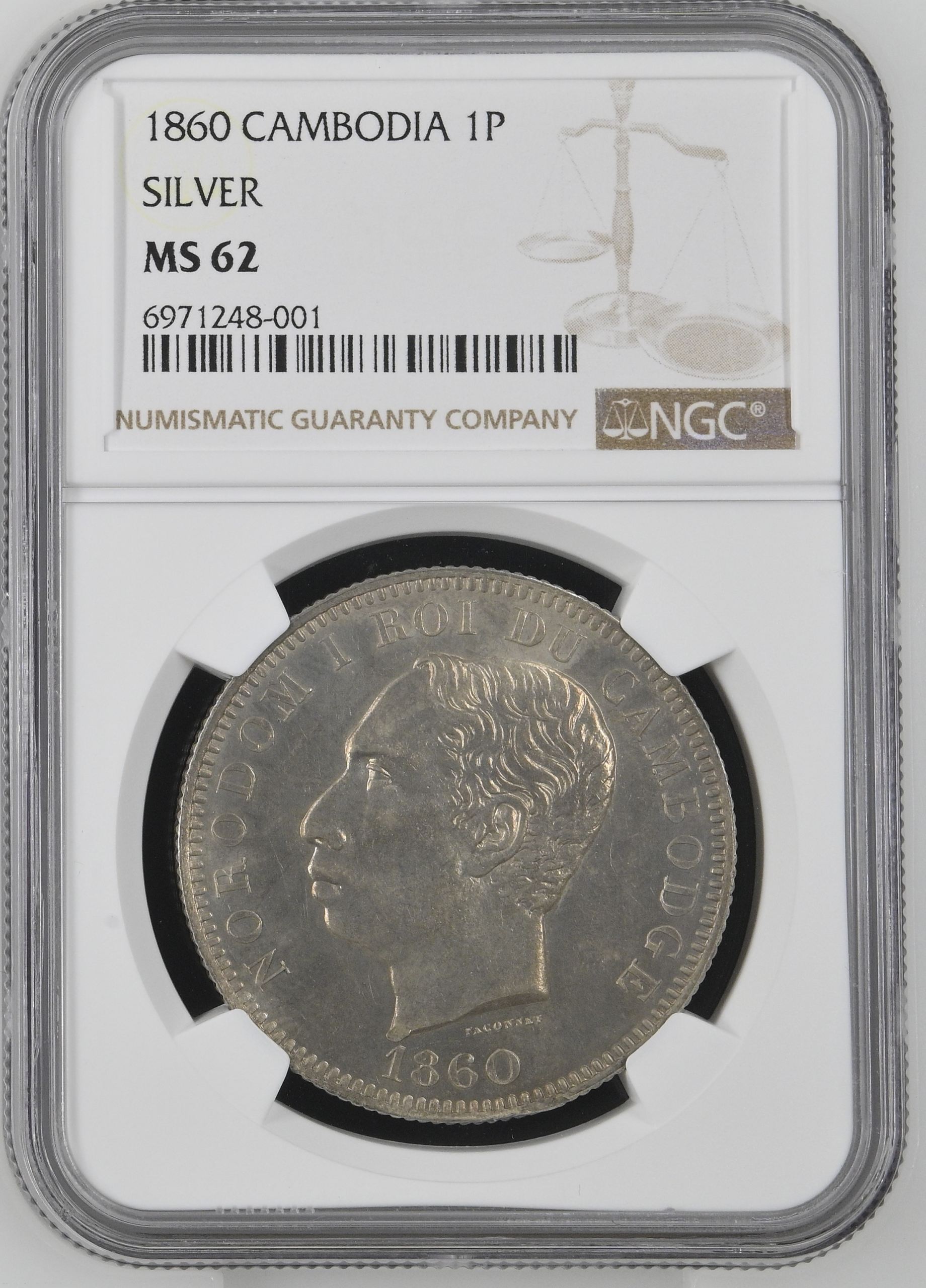 Cambodia Piastre 1860 NGC MS62 0142668