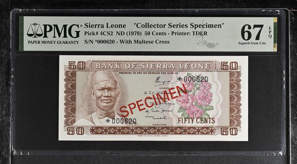 Sierra Leone 50 Cents ND PMG Superb Gem UNC67 EPQ Pick #4CS2 0143485