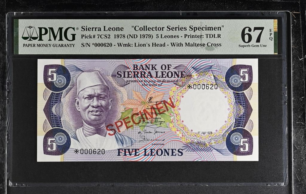 Sierra Leone 5 Leones 1978 PMG Superb Gem UNC67 EPQ Pick #7CS2 0143487
