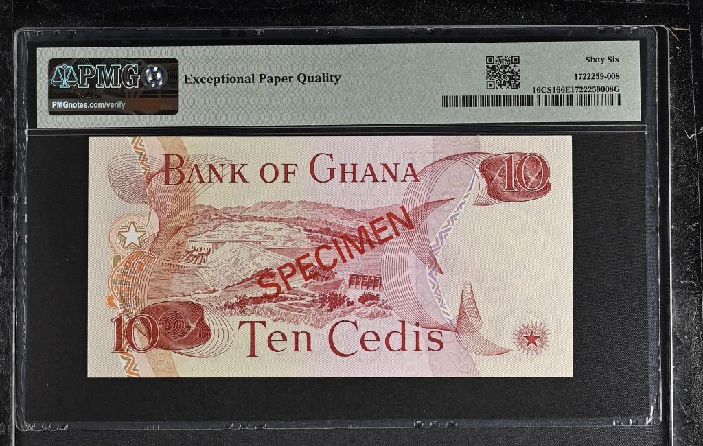Ghana 10 Cedis 1977 PMG Gem UNC66 EPQ Pick #16CS1 0143496