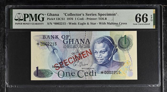 Ghana Cedi 1976 PMG Gem UNC66 EPQ Pick #13CS1 0143498Ghana Cedi 1976 PMG Gem UNC66 EPQ Pick #13CS1 0143498