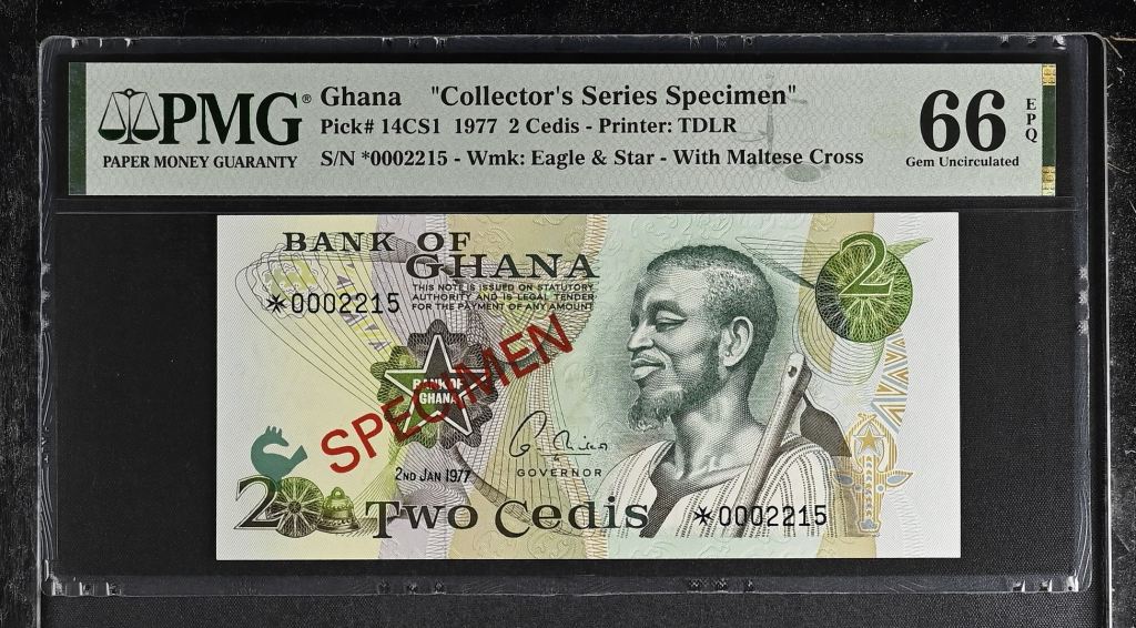 Ghana 2 Cedis 1977 PMG Gem UNC66 EPQ Pick #14CS1 0143499