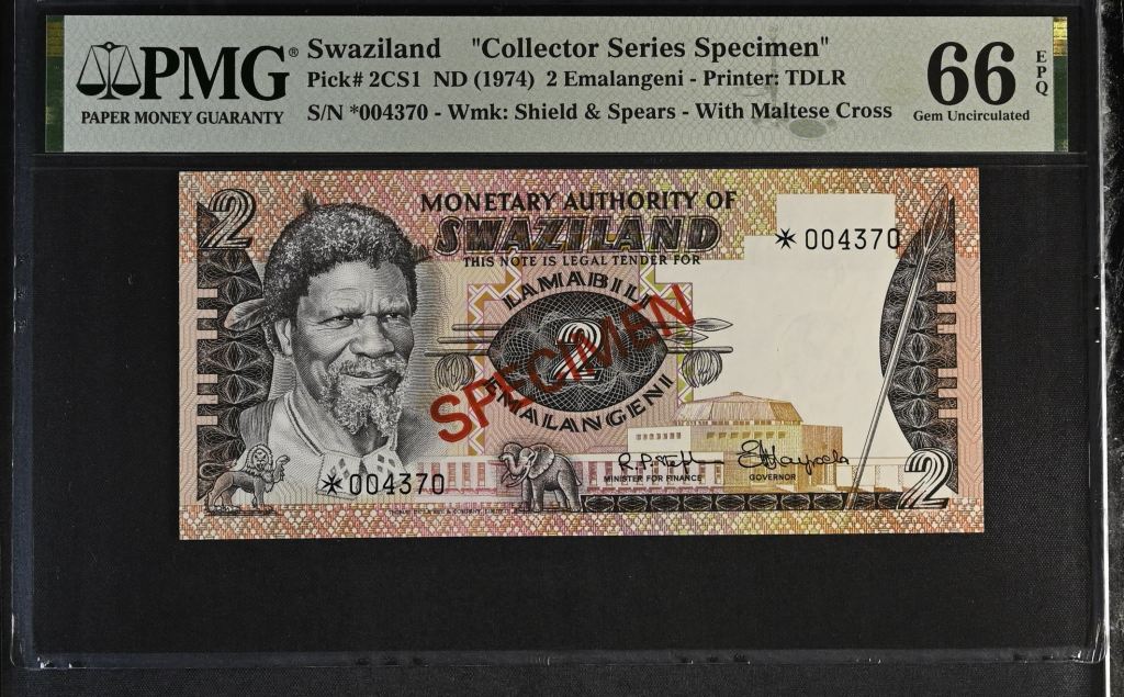 Swaziland 2 Emalangeni ND Pick #2CS1 PMG Gem UNC66 EPQ 0143619