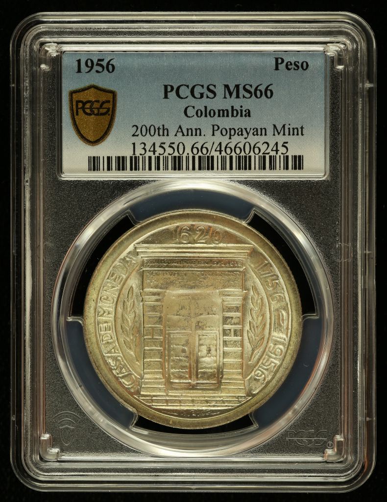 Colombia Peso 1956 Popayan PCGS MS66 0143797