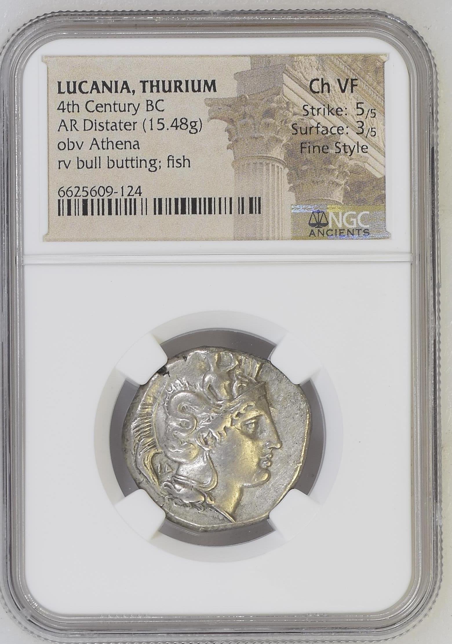 Lucania Thurium 4th Century BC AR Distater NGC Ch VF 0144168