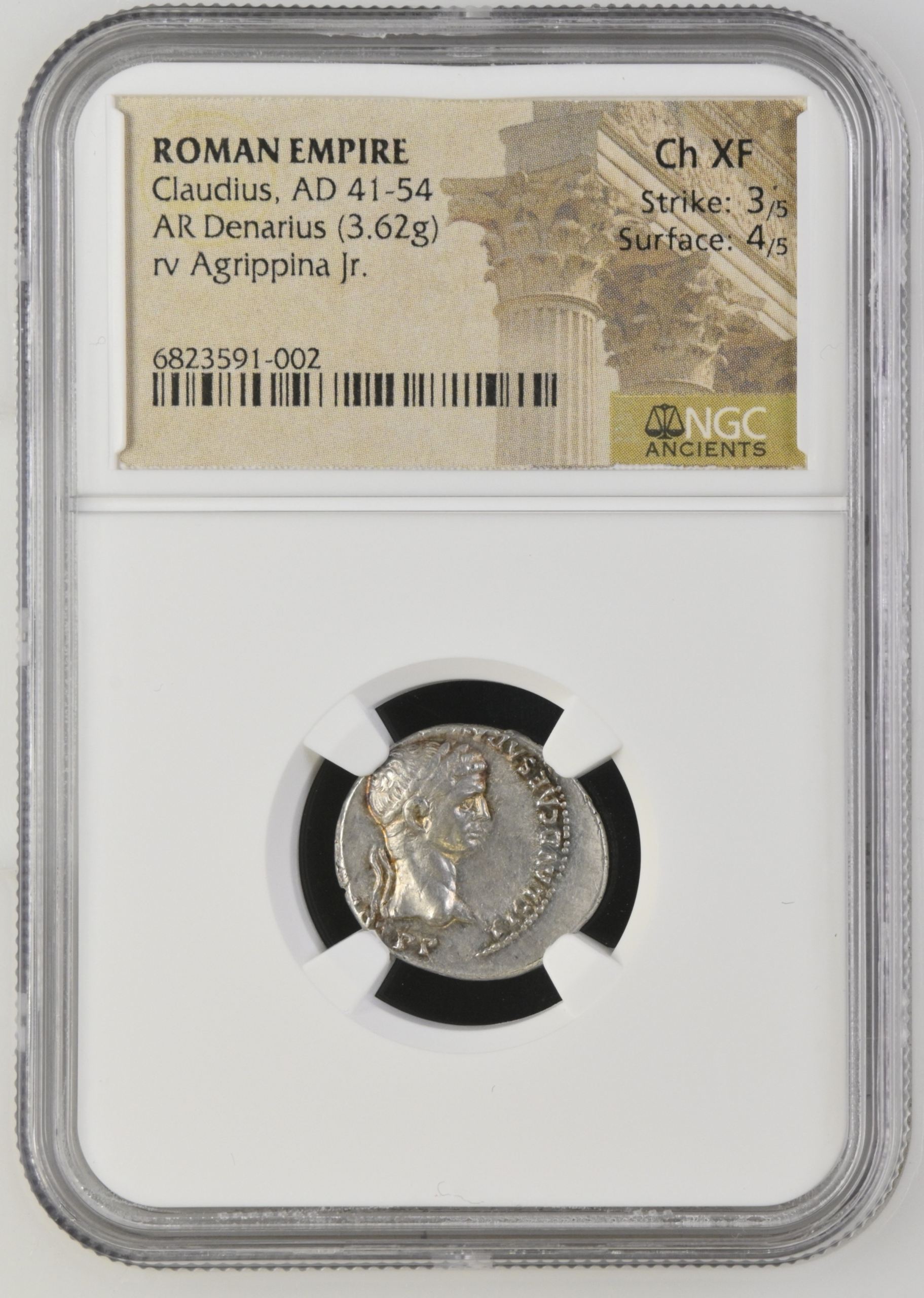 Roman Imperial Claudius 41-54 AD AR Denarius NGC Ch XF 0144169