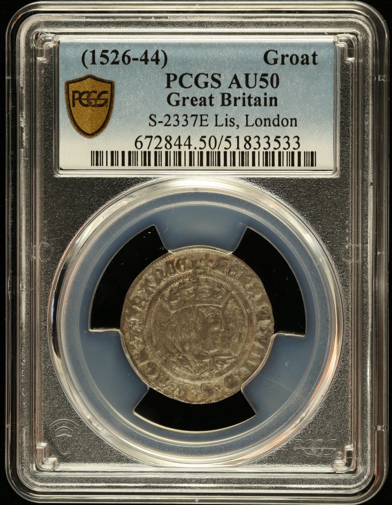 UK (Great Britain) Groat (1526-44) PCGS AU50 S-2337E 0144560