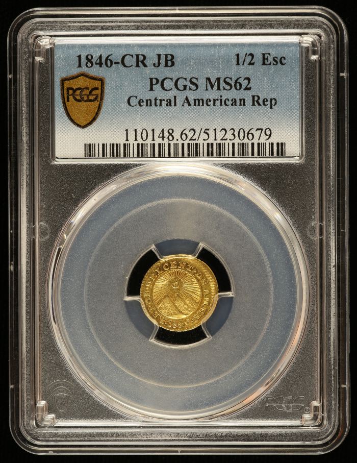 Central American Republic 1/2 Escudo 1846 Cr JB PCGS MS62 0144674Central American Republic 1/2 Escudo 1846 Cr JB PCGS MS62 0144674