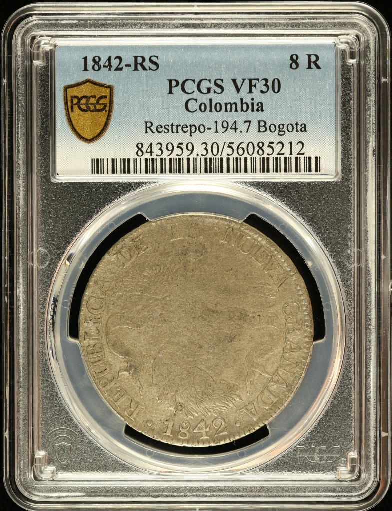 Colombia 8 Reales 1842 Bogota RS PCGS VF30 Restrepo-194.7 0144838