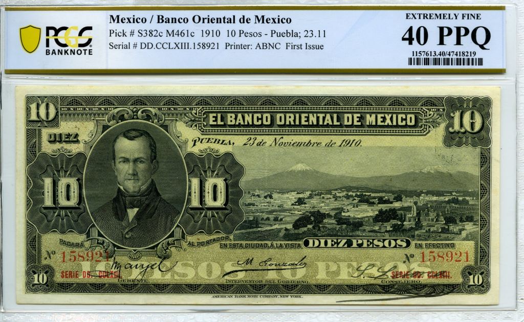 Bancos 10 Pesos 1910 Puebla M461c PCGS XF40 PPQ f_35455