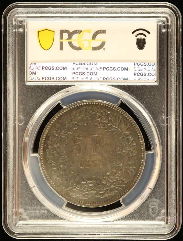 Switzerland 5 Franc 1855 Solothurn R-1117a PCGS AU58 0145974Switzerland 5 Franc 1855 Solothurn R-1117a PCGS AU58 0145974 - Image 2
