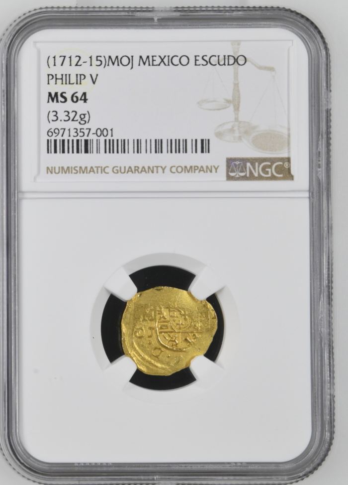 Colonial Gold Escudo (1712-15) Mo J NGC MS64 0146690Colonial Gold Escudo (1712-15) Mo J NGC MS64 0146690
