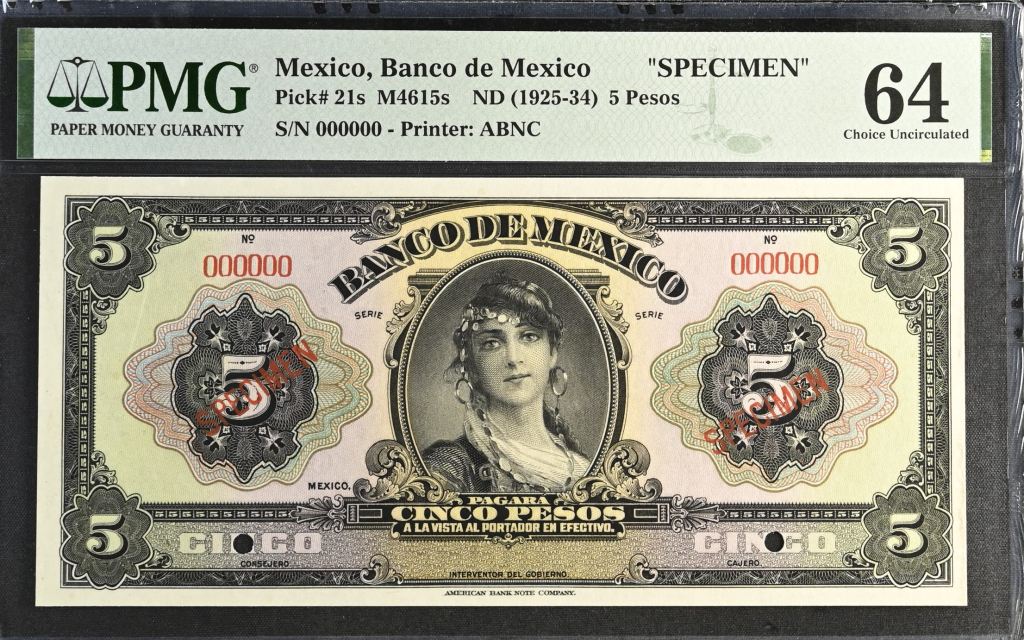 Banco De Mexico 5 Pesos ND Pick #21s PMG Ch UNC64 f_35493