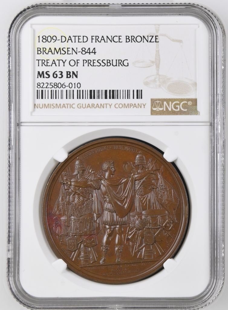 France Treaty of Pressburg Bronze Medal 1809 Bramsen-844 NGC MS63BN 0148226