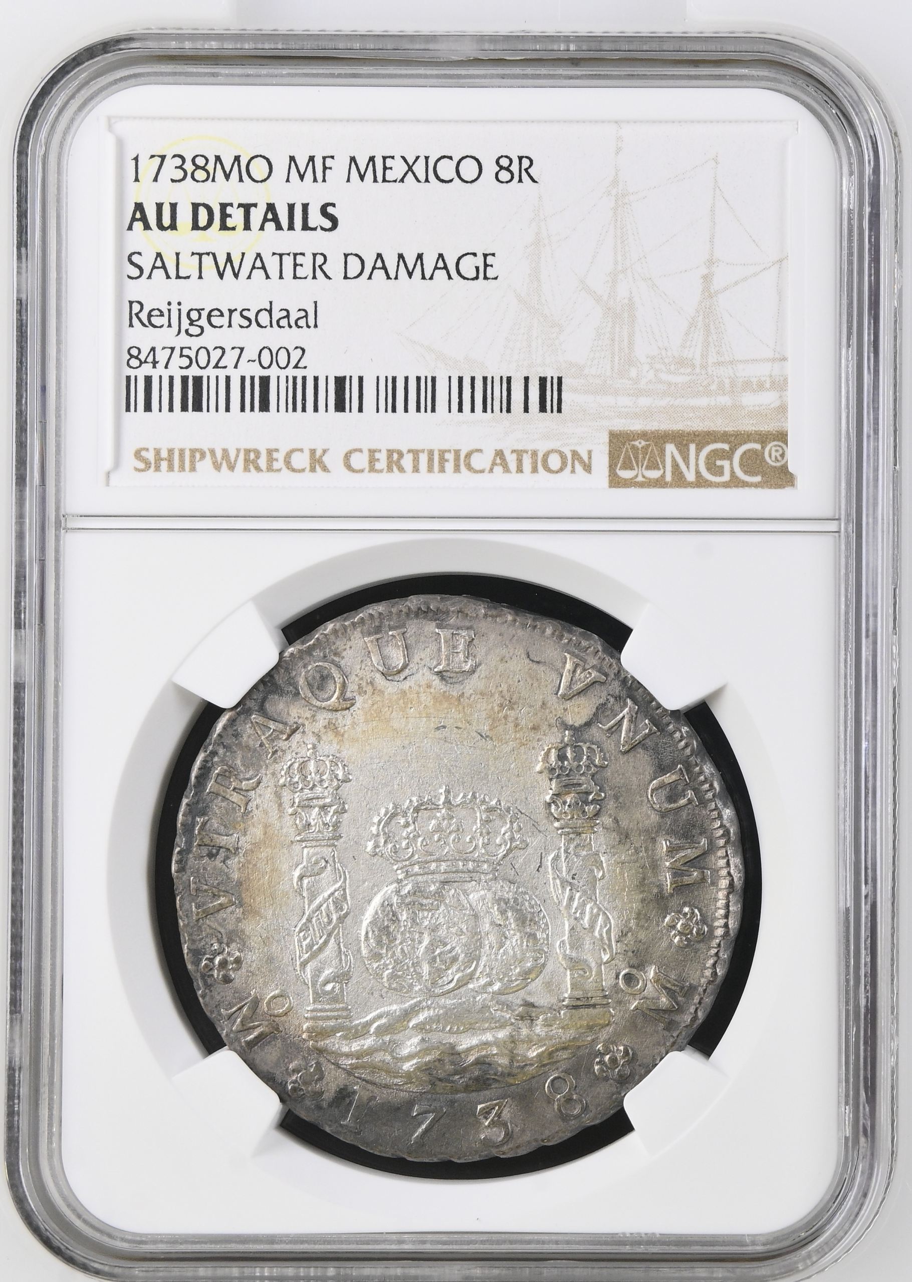 Colonial Silver & Minors Reijgersdaal (1747) 8 Reales 1738 Mo MF NGC AU Details 0150239